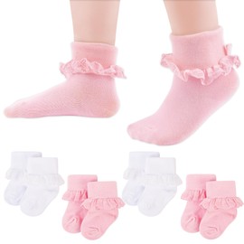 BEBE FAVOUR 4 Pairs Baby Girl Ruffle Socks Frilly Lace Cotton Trim Dress Cute Sock Gifts For 0-36 Months Toddler