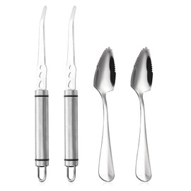 Klyuqoz Grapefruit Knife - Curved Serrated Stainless Steel, Pack of 2 with 2 Pcs Spoons, for Grapefruit & Oranges