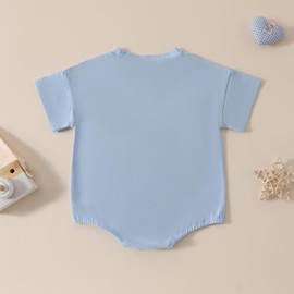 Newborn Baby Baseball Outfit Bodysuit Infant Boy Girl Romper Summer Short Sleeve Game Day Letter Printed Jumpsuit Tees(Blue,12-18M)