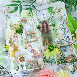 Snylcce Beautiful Spring is Here Theme Sticker Scrapbooking Supplies for Junk Journal, 20 Sheets PET Stickers - Vintage Journaling Stickers, Ephemera Sticker Book Pre Cut, Junk Journal Supplies