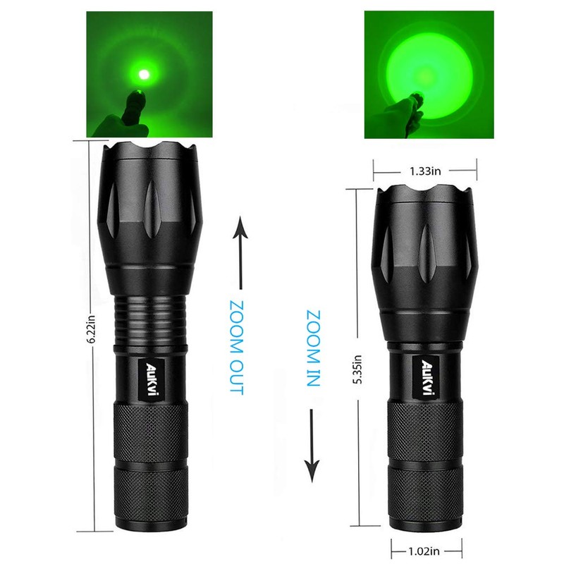 AuKvi 2 Pcs Powerful Green Light Led Flashlight Long Range