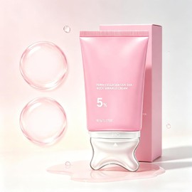 PDRN Collagen Gua Sha Neck Cream 90g, Built-In Massage Applicator Hydrating Moisturizer, Refine Fine Lines Dry Skin, Firm Smooth Texture for Neck Jawline Décolleté Mature Korean Skincare