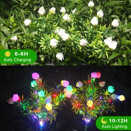 Luces solares de flores impermeables para exteriores, 22 flores de Gardenia blancas con luces de colores