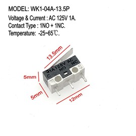 JZK 20x Micro Switch with Lever 3-Pin 125V 1A AC Micro Limit Switch NO NC, Momentary Hinge Lever Switch, Momentary Snap Switch, Black
