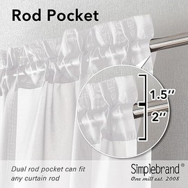 Simplebrand - Cortinas traslúcidas blancas cortas de 45 pulgadas de largo para ventanas pequeñas, juego de 2 paneles con bolsillo para ba...