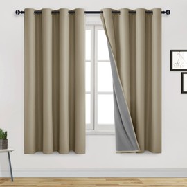 DWCN 100% Blackout Curtains 63 Inch Length 2 Panels Room Darkening Noise Reducing Home Decor 2 Thick Layers Window Treatment Sound Proof Draperies for Living Room (Taupe,52" W x 63" L)
