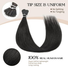 Boymia Extensiones De Cabello Humano Real Con Punta I, 55 Cm, N.° 1B, Color Negro Natural, 50 Hebras, Extensiones De Cabello Natural Con Punta I, Fusión En Frío, Cabello Liso.