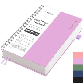 EMSHOI Notebook B5 Dotted Bullet Dot Journal Spiral Notebooks 300 Pages/150 Sheets 100gsm Thick Paper PVC Hard Cover for Women Men Office School Writing 19 x 25 cm - Purple