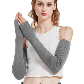 Novawo Wool Blend Warm Arm Warmers Long Fingerless Gloves for Women