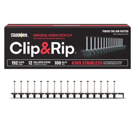 Clip and Rip Hidden Deck Fastening System - 192 Count Stainless Steel Fasteners, 50 Strips with 16 Clips Each, Covers 100 Square Feet, Compatible with Trex, Timbertech, Fiberon & More