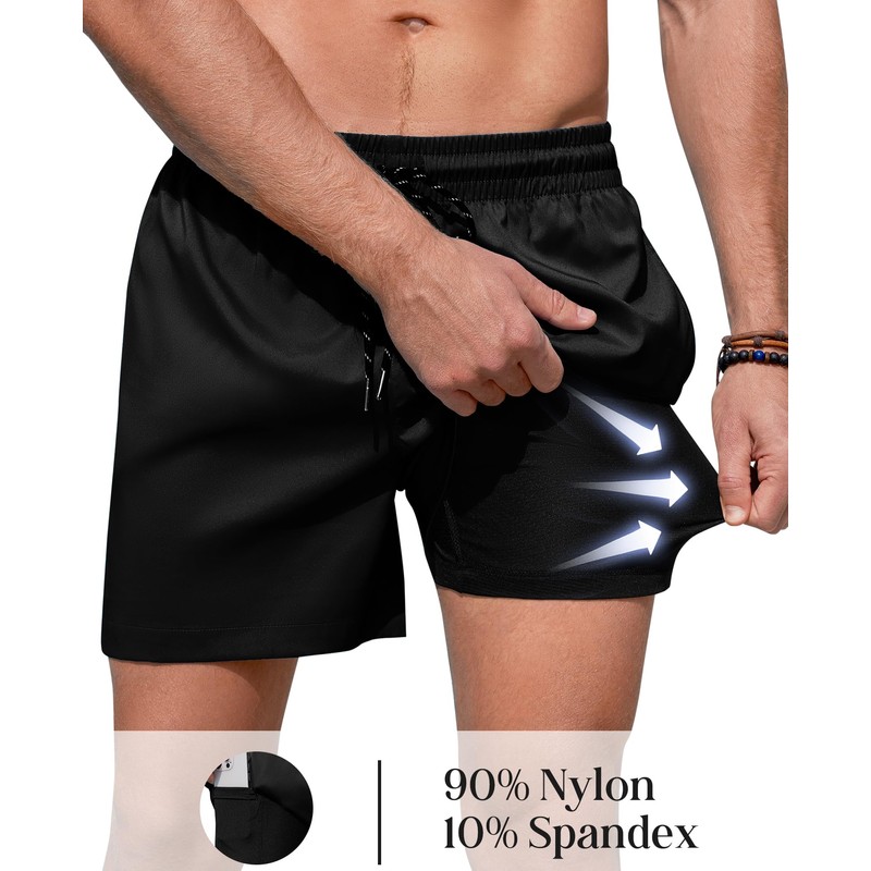 Gleeease Mens Swim Trunks with Compression Lined Short Bathing Suits