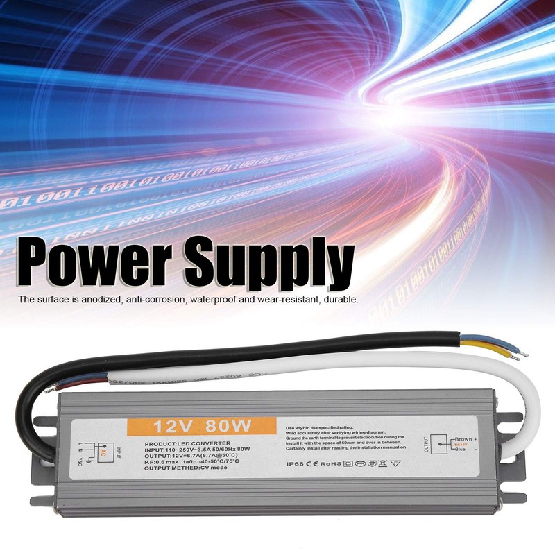 80W LED Driver Transformer, 12V/24V DC IP68 Waterproof Switching Power
