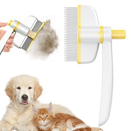 SAYHAHA Pet Hair Removal Comb Flea Comb, Multifunctional Cat Brush with Release Button, Grooming Brush Supplies for Detangling Thinning and Shedding, All Hair Types (Yellow)
