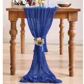 Royal Blue Cheesecloth Table Runner 120 inches Long, Rustic Cheese Cloth Boho Table Cloth Gauze Runner for Weddings, Baby Shower, Birthday Party Bridal Shower Table Decoration