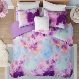 Intelligent Design Duvet Cover King Bedding Sets for Girls & Boys Watercolor Tie Dye King Duvet Cover Set Kids, Microfiber King Size Duvet Cover Set, Pillow Cassiopeia, King/Cal King Lavender 4 Piece