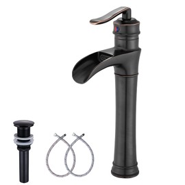 Oil Rubbed Bronze Bathroom Vessel Faucet GGStudy Single Handle One Hole Waterfall Farmhouse Bathroom Vessel Sink Faucet Matching with Pop Up Drain