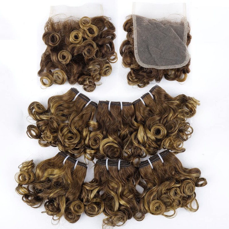 4/27 Short Wavy Curly Bundles with Closure Brazilian P4/27 Wavy