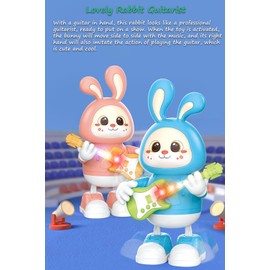 Miracland Rabbit Guitarist, Lovely Bunny Musical Toy Bunny Guitarist Rabbit Guitar Toy Rabbit Dancing Toy with Dynamic Music & Cool Lights| Legs Move Sideways| Body Twist (Blue)