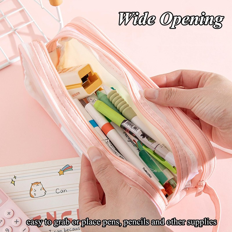 RuiChy Transparent Mesh Pen Case, Pencil Case, Large Capacity, Double