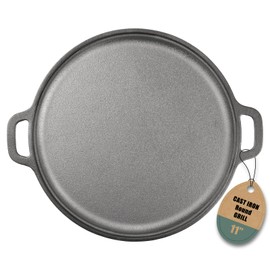 11-Inch Cast Iron Griddle Pan with Dual Handles, Pre-Seasoned Round Griddle for Stove Top, Oven, Grill, and Campfire, Heavy-Duty One-Piece tortilla pan for Pancakes, Crepes, and grilling meats