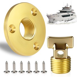 Boltigen Solid Brass Garboard Drain Plug Kit, 1/2" NPT Threaded Thru-Hull Transom Drain Plug, Marine Grade Anti-Corrosion Watertight Boat Hull Drain Plug