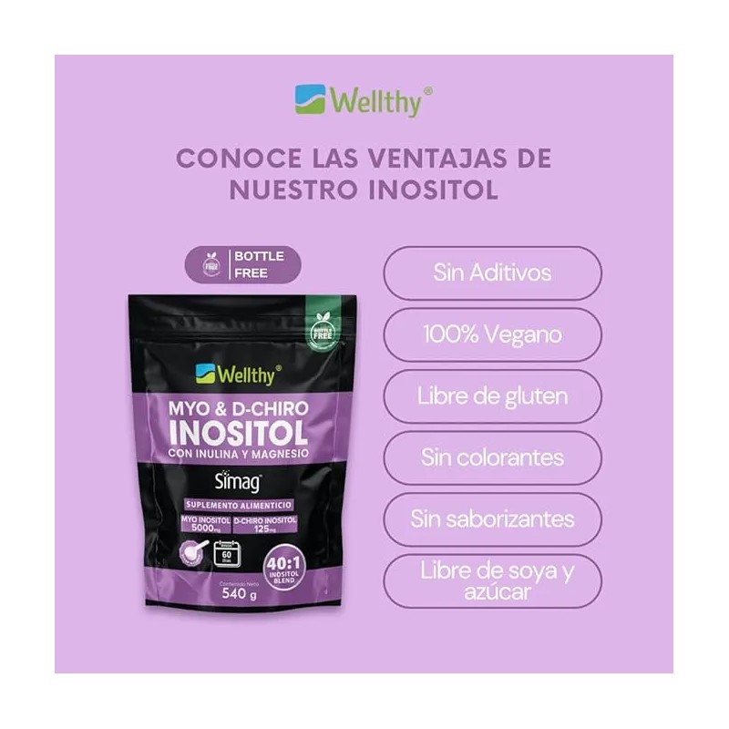 Myo Y Chiro Inositol Con Magnesio 540 Gr Wellthy 60