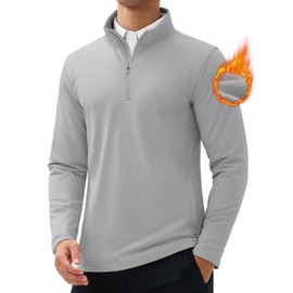 MAGCOMSEN Quarter Zip Pullover Men Golf Jacket 1/4 Fleece Sweatshirts Fall Training Track Jacket with Pockets Light Grey S