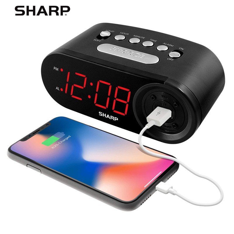 Sharp Digital Easy to Read Alarm Clock with 2 AMP
