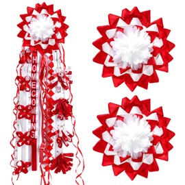 Suncalla 2 Pcs 10 Inch Homecoming Mum Flower Silk Homecoming Accessories Kit DIY Mum Supplies Crafts for Back to School Week Celebrations Party Holiday Outdoor Decorations(Red)
