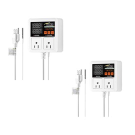 iPower Temperature Controller 1200W 10A Dual Digital Outlet Thermostat Plug Pre-Wired, 2 Stage Heating and Cooling Mode, Fermentation BBQ Reptile Aquarium, 2 Pack, 1200W-White, White
