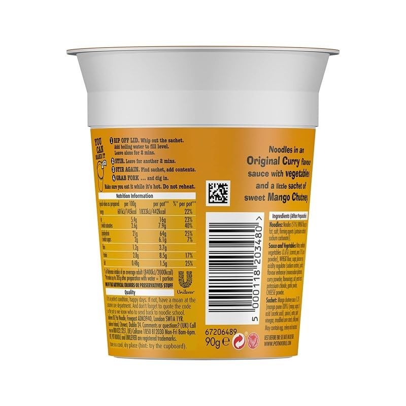 Pot Noodle Original Curry Flavour - 90g - Pack of