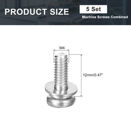 sourcing map M4 x 12mm 304 Stainless Steel Phillips Pan Head Machine Screws Bolts Combine with Spring Washer and Plain Washers 5Pcs
