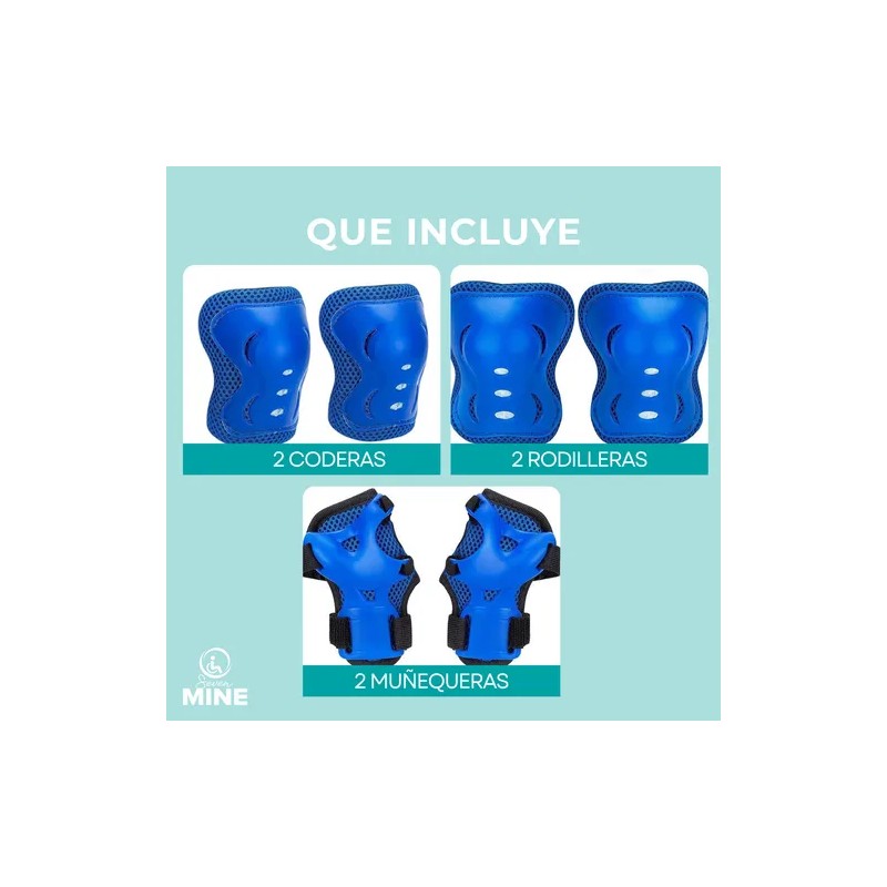 Set 6 Equipo De Protección Para Patinar, Bicicleta Patineta Azul