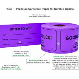 Tacticai 250 Raffle Tickets, Purple (8 Color Selection), Raffle Cards, Entry Form with Name, Phone & Email for Events, Fundraiser & Prizes