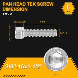DTGN 3/8"-16x1-1/2" Socket Head Cap Screws Bolts - 5Pack - Good for Road Bicycle, Mountain Bike, Auto, Motorcycle - 304 Stainless Steel Hex Head Metric Screws - Silver