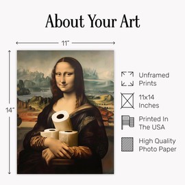 Mona Lisa Toilet Paper Parody - LARGE 11x14 Funny Bathroom Wall Art - Renaissance Humor Pop Art Decor for Powder Room, Guest Bathroom - Unique Funny Gift for Men Women Unframed