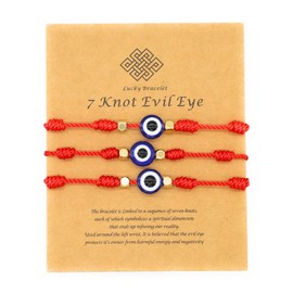 Jasimkiss Evil Eye 7 Knot Lucky Bracelets Adjustable Red String Amulet for Women Men (3pcs Red)