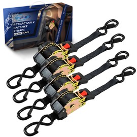 ANLULOAD Retractable Ratchet Strap,（1In*9.84Ft） S Hook Retractable Tie Down Strap for Motorcycles, Boats,Atvs,Utvs. BS:1763lbs