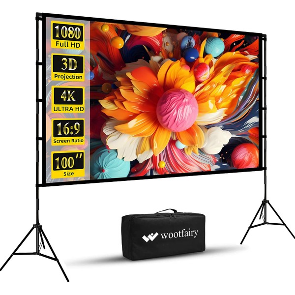 Projector Screen with Stand, Wootfairy 100 inch Foldable and Portable