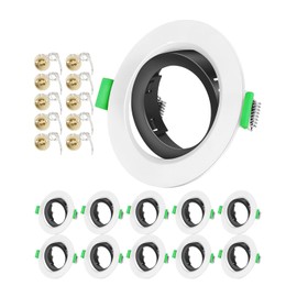 Recessed Ceiling Light Fitting - GU10 Downlights for Ceiling, Round White Outer Ring and Black Inner Frame Spotlight Mounting Frame, Adjustable Recessed Spotlight Frame with GU10 Lamp Holder, 10 Pack