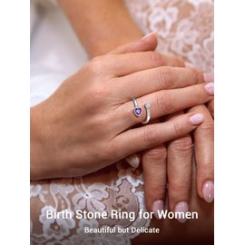 PROSILVER Women's 925 Silver Adjustable Open Ring Birthstone Collection Synthetic