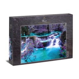 Ulmer Puzzleschmiede - Secret Place Puzzle - Classic 1000 Piece Puzzle - Puzzle Motif of a Night Waterfall with Mysthically Bright Colours in a Hidden Place in Asia