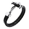 MENDOZZA Men's Anchor Bracelet Leather Stainless Steel Black Silver, Leather