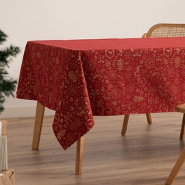 GAMUSI Christmas Tablecloth Jacquard Gold Thread Dining Table Rectangular Christmas Decoration 140x200cm Red