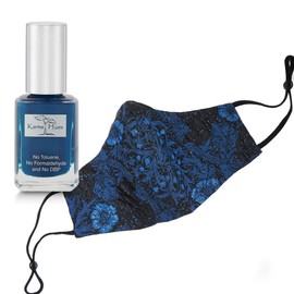 Karma Naturals Nail Polish - Non-Toxic with Matching Fashion Face Mask Breathable Washable Reusable Face Cover for Men & Women (Blue Floral Lurex Mask)