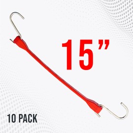 Boxer 15” Red Color Rubber Bungee Cords 10 Pack – Heavy Duty 100% EPDM Bungee Straps with S Hooks – Wider & Stronger, Water Proof, UV Stable