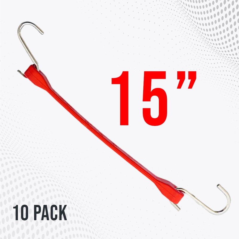Boxer 15” Red Color Rubber Bungee Cords 10 Pack –