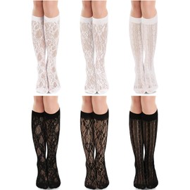 BOARDFEB 6 Pairs Women's Lace Socks Women's Fishnet Knee High Socks Mesh Lace Loose Socks High Sheer Socks Sheer Mesh Slouch Socks for Women