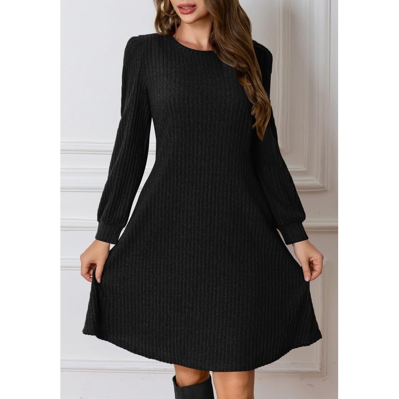Ritiriko Women's Knitted Dress Puff Long Sleeve Pullover Dress for