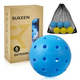 Sukeen Outdoor Pickleball Balls 40 Holes, High Bounce True Flight Pickleball Balls for Outdoor Play, High Visibility Outdoor Pickleballs, 6 Pack Pickle Balls Balls with Mesh Bag, Blue/Yellow